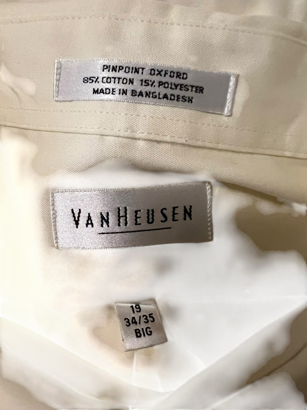 Van Heusen Pinpoint Oxford Dress Shirt Light Yellow 19 34/35 Big - Picture 3 of 3